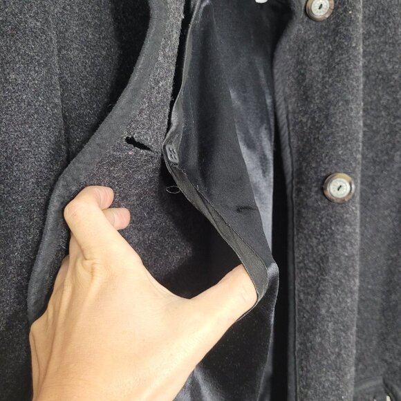 Epsilon Charcoal Cotton Blend Knee Length Button Jacket Coat Lined Pocket Collar - Picture 10 of 13